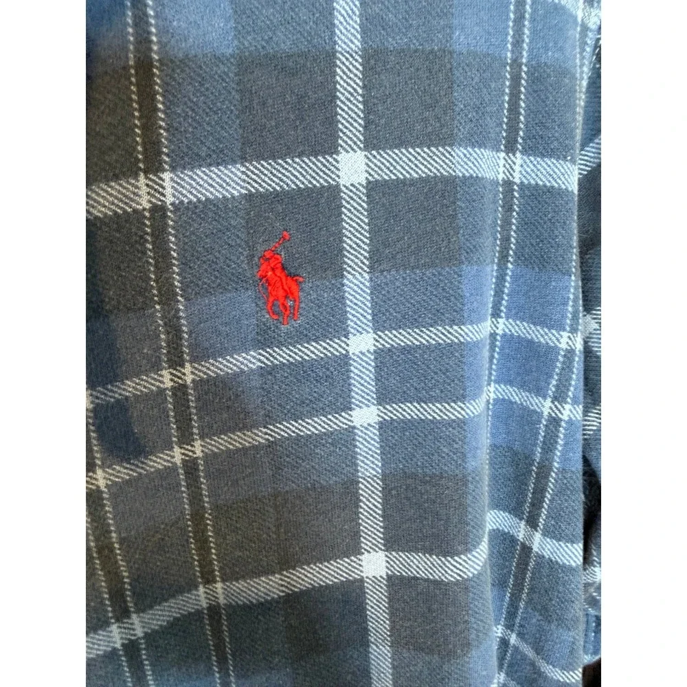 Polo Ralph Lauren Blue Plaid Waffle Lined Zip Up Hoodie Y2K XL Thermal Pony